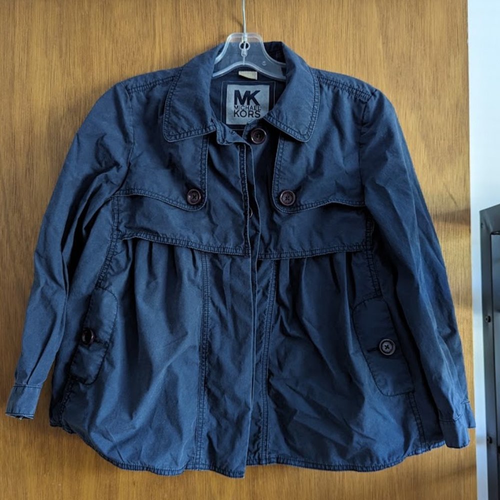 Michael Kors women's jacket coat solid blue button front flap pockets